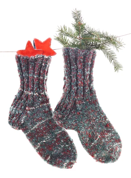 Chaussettes tricotées avec décorations de Noël . — Photo