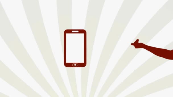 Smartphone vermelho - Sunburst - movimento da mão 001 — Vídeo de Stock