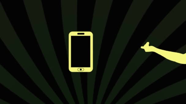 Smartphone amarillo - Sunburst - movimiento de la mano 002 — Vídeos de Stock