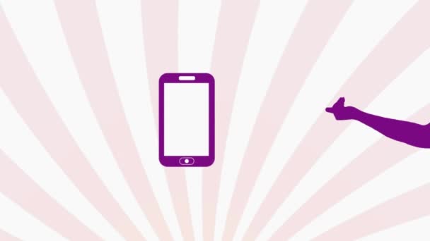 Smartphone púrpura - Sunburst - movimiento de la mano 001 — Vídeos de Stock