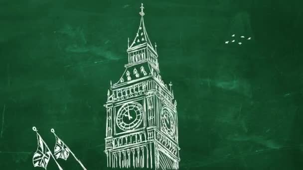 Big Ben - Londyn - rysowane ręcznie 05 — Wideo stockowe