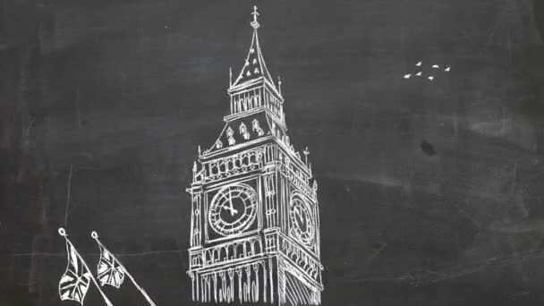Big Ben - Londyn - rysowane ręcznie 04 — Wideo stockowe