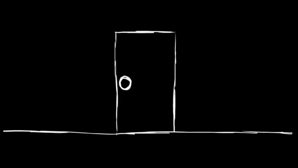 ドア開く - 手描き - 緑画面 01 — ストック動画