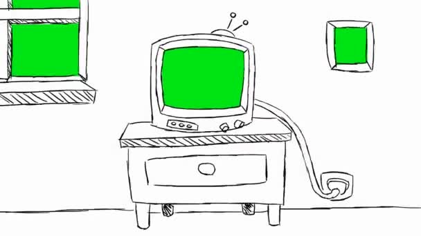 Televisione - Disegnato a mano - Schermo verde — Video Stock