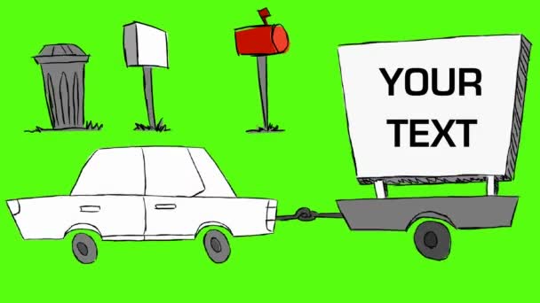 Автомобиль - Ручной рисунок - рекламный щит — стоковое видео