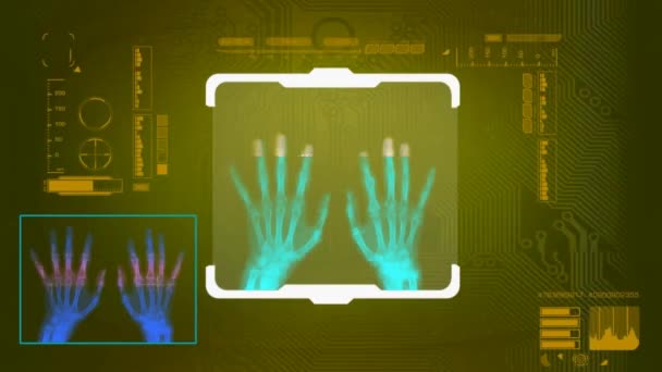 Mãos digitalizadas - Interface digital - amarelo — Vídeo de Stock