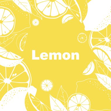 Taze limon arka planı. El çizimi arka plan örtüşmesi. Renkli duvar kağıdı vektörü. Taze meyve koleksiyonu olan kusursuz bir desen. Dekoratif illüstrasyon, yazdırmak için iyidir