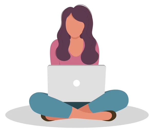 Illustration Einer Frau Die Mit Einem Computer Arbeitet Arbeit Von — Stockvektor