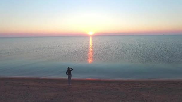 Jovem mulher de pé na praia — Vídeo de Stock