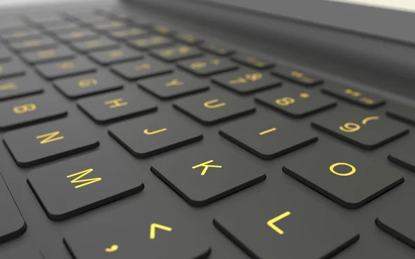 Dettaglio da vicino vista laterale di un computer portatile con tastiera — Foto Stock