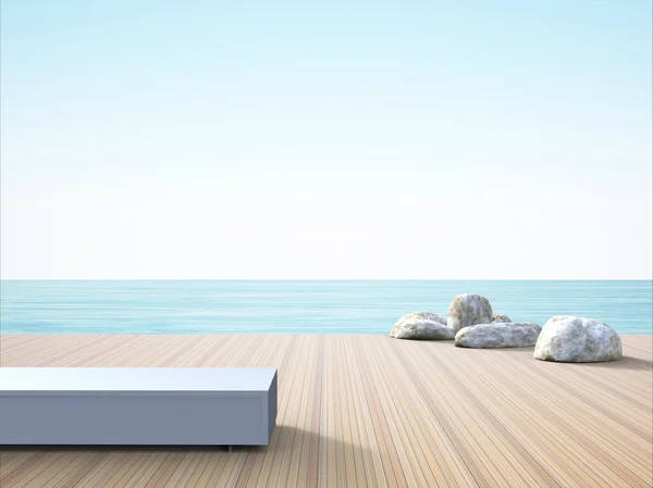 Cadeira exterior terraço simples E o belo mar — Fotografia de Stock