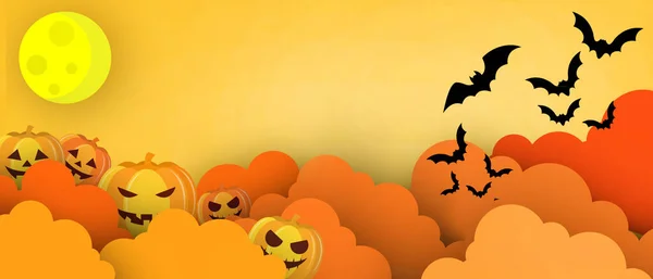 Happy Halloween Sale Banner Background Full Moon Party Orange Clouds — Stock Photo, Image