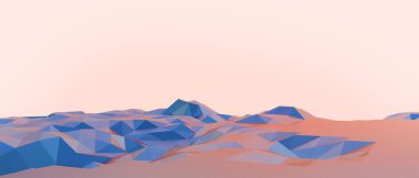 Soyut arkaplan Lowpoly manzara dağı ve Kırmızı - Kopya alanı ile Portakal Kavramı. Retro stili dijital pankart çizimi - 3d