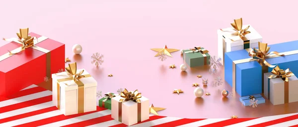 Плоский Рождественский Плакат Новогодний Фон Рождественский Дизайн Коробкой Подарков Рождественским — стоковое фото