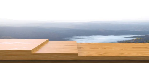Pusty Drewniany Blat Wakacje Letnie Podróże Góry Zobacz Przestrzeni Kopiowania — Zdjęcie stockowe