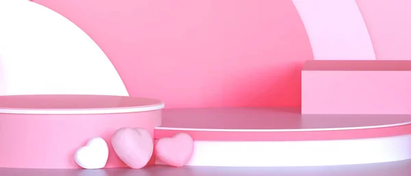 Abstraktní Mockup Platforma Pódium Valentine Láska Růžová Koncept Srdcem Růžové — Stock fotografie