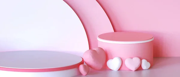 Abstraktní Mockup Platforma Pódium Valentine Láska Růžová Koncepce Srdcem Růžové — Stock fotografie