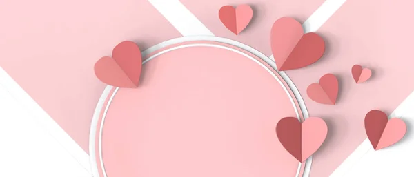 Mockup Valentine Love Pembe Arkaplan Origami Kalp Kâğıt Kavramı Anlaşıldı — Stok fotoğraf