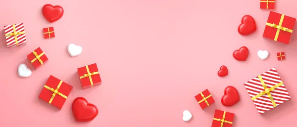 Amor Día San Valentín Corazones Rojos Sobre Fondo Rojo Con — Foto de Stock