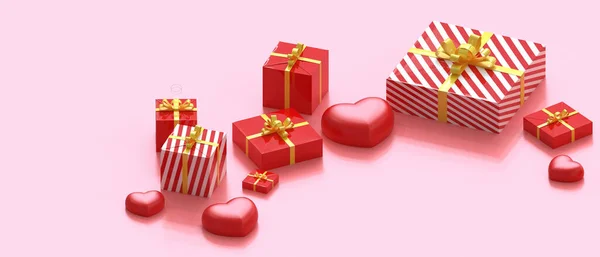 Liebe Valentinstag Grußkarte Auf Rotem Hintergrund Und Geschenkbox Mit Roten — Stockfoto