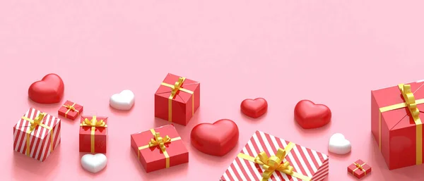 Uwielbiam Walentynki Kartka Życzeniami Czerwonym Tle Pudełko Red Heart Banner — Zdjęcie stockowe