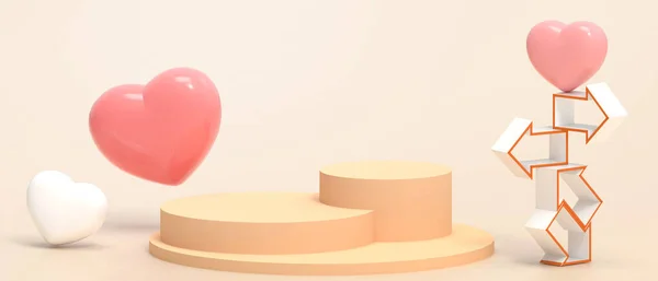 Aşk Podyum Sahnesi Balon Kırmızısı Kalpli Sevgililer Günü Konsepti Sarı — Stok fotoğraf