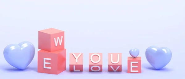 Love Valentine Day Blue Background Love Concept Flipping Cubes Block — Stock Fotó