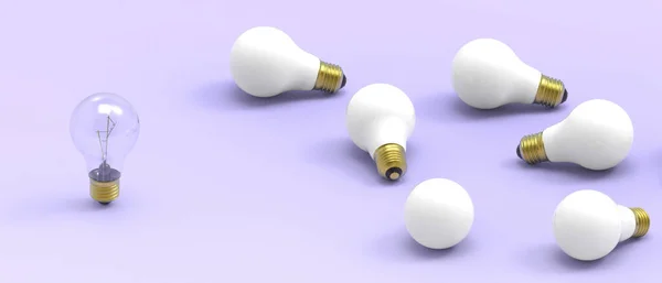 紫の背景に創造的なアイデアのインスピレーションと電球の概念 最小限のスタイル成功への動機 3Dレンダリング — ストック写真