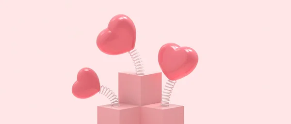Love Pódium Valentýna Růžovém Pozadí Red Heart Care Konceptu Banner — Stock fotografie