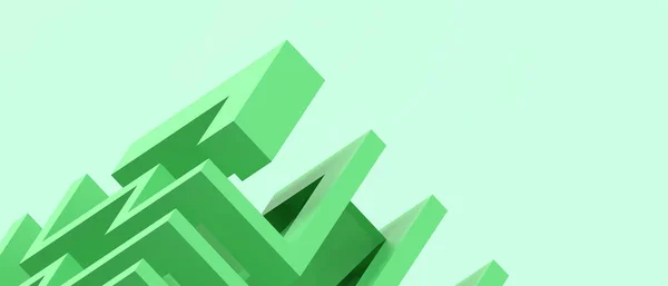 概要創造的なアイデアインスピレーション幾何学的な形状と異なる視点緑の背景の概念 コピースペース 3Dレンダリング — ストック写真