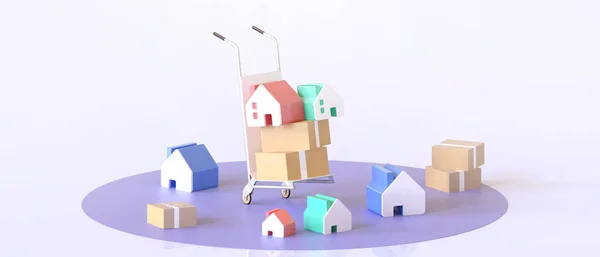 蓝色背景下的房地产投资与住房抵押金融房地产概念 3D渲染 — 图库照片