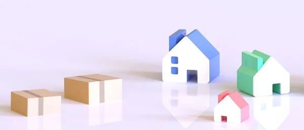 Kleine Huizen Investeringen Eigendom Leiderschap Papierkunst Huisvesting Concept Paarse Achtergrond — Stockfoto