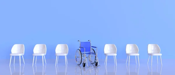 Modern Tekerlek Sandalyeleri Mavi Mavi Arka Planda Muhteşem Bir Kavramsal — Stok fotoğraf