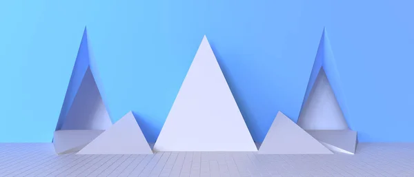 Creatief Modern Leeg Display Muur Driehoekig Minimaal Geometrisch Ontwerp Blauwe — Stockfoto