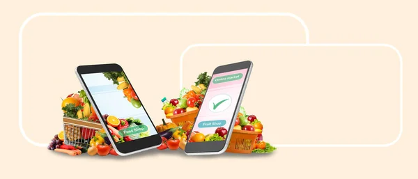 Cep Telefonu Uygun Pazarlama Konsepti Için Çevrimiçi Yiyecek Teslimatı Siparişi — Stok fotoğraf