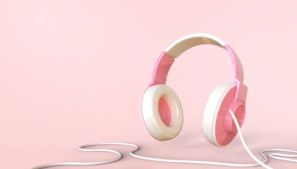 Music Online Player Idea Concept Headphones Pink Background Download Listening — Stock Photo, Image