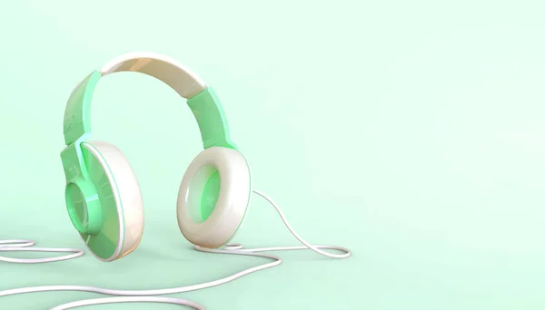 Music Online Enjoy Listen Creative Concept Headphones Green Background Minimal — Stock Photo, Image