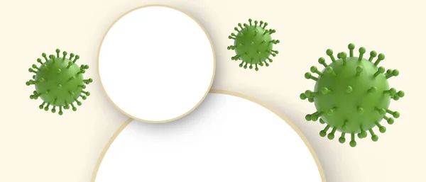 コロナウイルス病 碑文Covid 19黄色の背景に感染性ウイルスの緑と顕微鏡図 インスピレーション コピースペース ウェブサイト ポスター カード Dレンダリング — ストック写真
