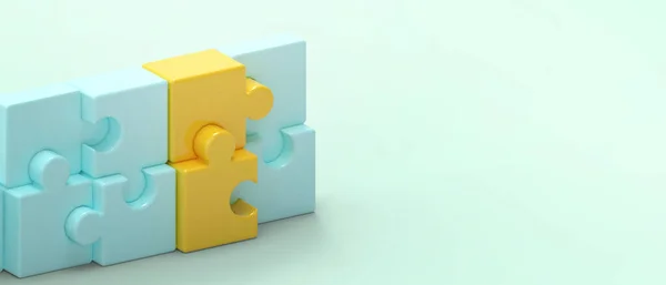 Αφηρημένη Ιδέα Creative Connect Business Concept Και Close Yellow Jigsaw — Φωτογραφία Αρχείου