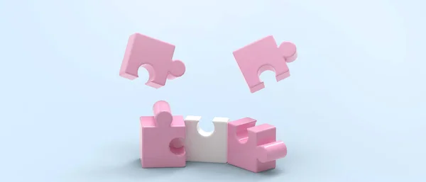 合作企业理念 密切关注粉色锯子的蓝色创意理念 复制空间 最小样式 3D渲染 — 图库照片