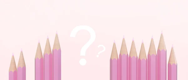 Modelo Minimalista Por Vista Superior Close Pink Pencil Concept Question — Fotografia de Stock