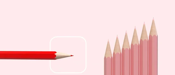 赤の鉛筆と白の長方形のフレームが縦に隆起と黒の鉛筆で水平に配置されます リーダーシップ イニシアチブ 異なる ビジネスの成功 — ストック写真