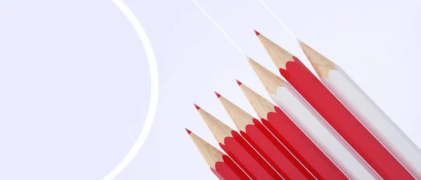 Red Pencil Onderscheidt Zich Van Massa Identieke Witte Fellows Concept — Stockfoto