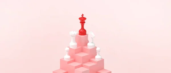 Vedení King Chess Kus Hra Obchodní Koncept Červeném Pozadí Papírové — Stock fotografie