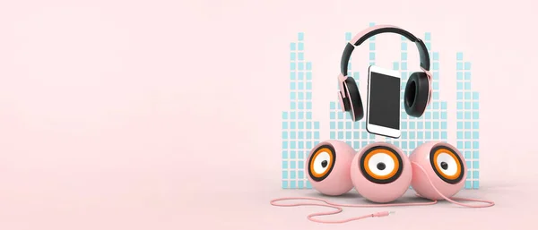 Hudba Line Koncepce Aplikace Streaming Poslech Playlist Smartphone Sluchátkem Reproduktorem — Stock fotografie