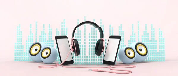 Music Online Listening Playlist Enjoy Listen Creative Concept Two Smartphone — Stock Photo, Image