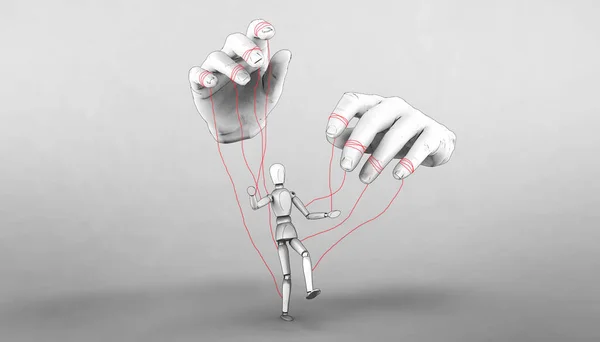 Business Concept Hands Puppets Control Business Leadership Concepts Gray Website — Zdjęcie stockowe