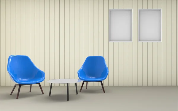 Рабочая и жилая комната набор современных И стул / 3D рендер изображения и рамка стены моноком — стоковое фото