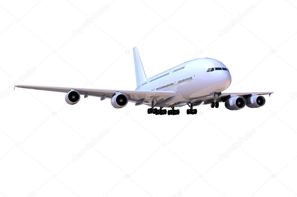 Airplane in close-up landing isolated side View