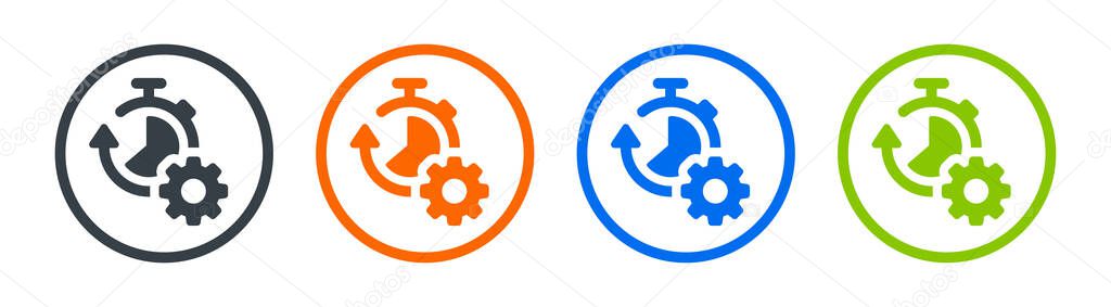Efficiency icon, production process icon symbol. Time with gear. Vector illustration